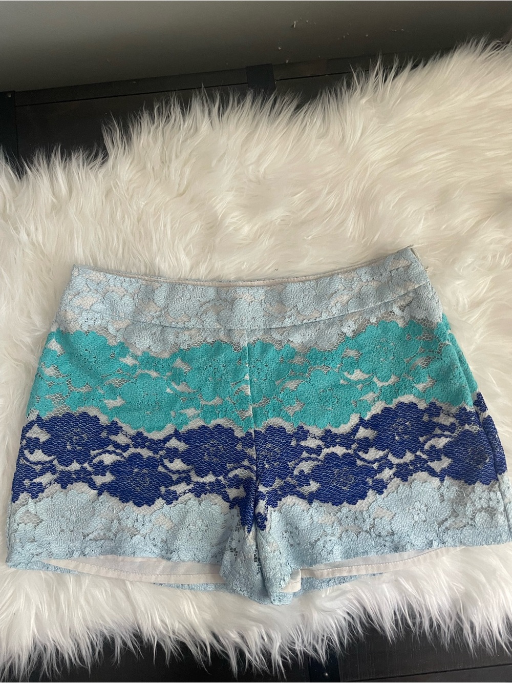 fab'rik Lace Overlay Shorts in Aqua, Teal & Navy